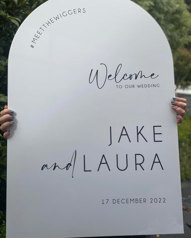 Silver Belle Design - Welcome Sign - White with Black Writing