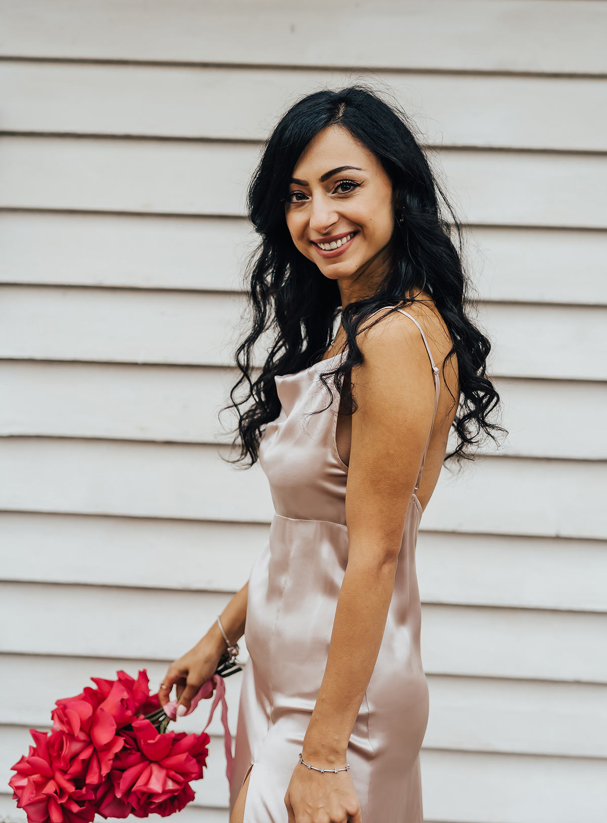 Salome blush pink bridesmaid dress