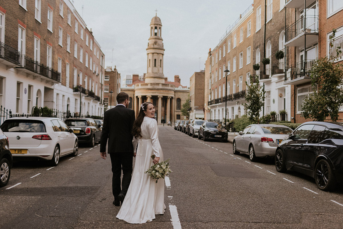 Bride Becky wearing our Olsen Wedding Dress