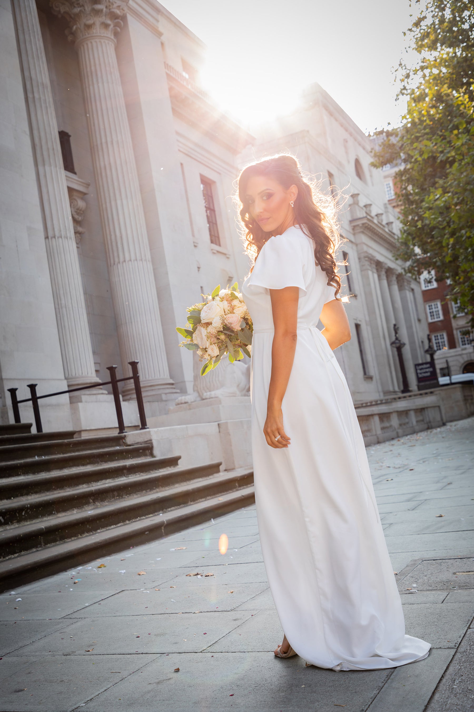 Bride Jessica in our Esmee Wedding Dress at her registry office wedding at Old Marylebone Town Hall