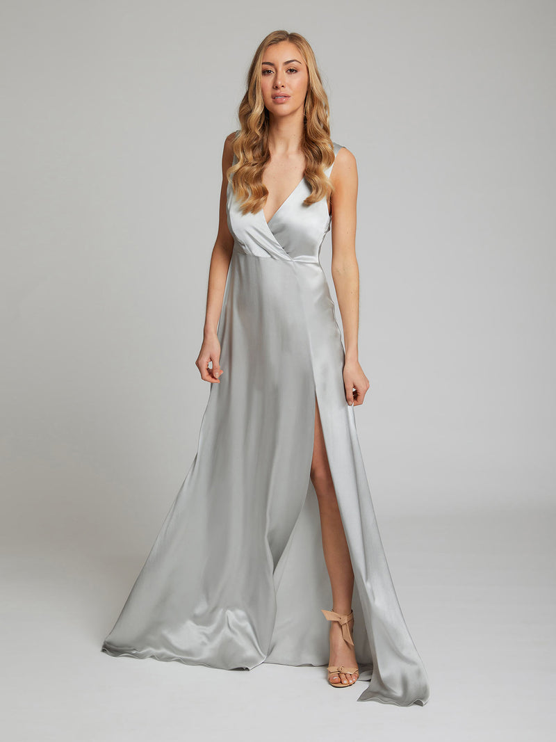 silver silk dress long