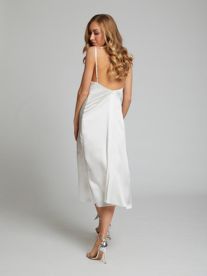 white silk dress