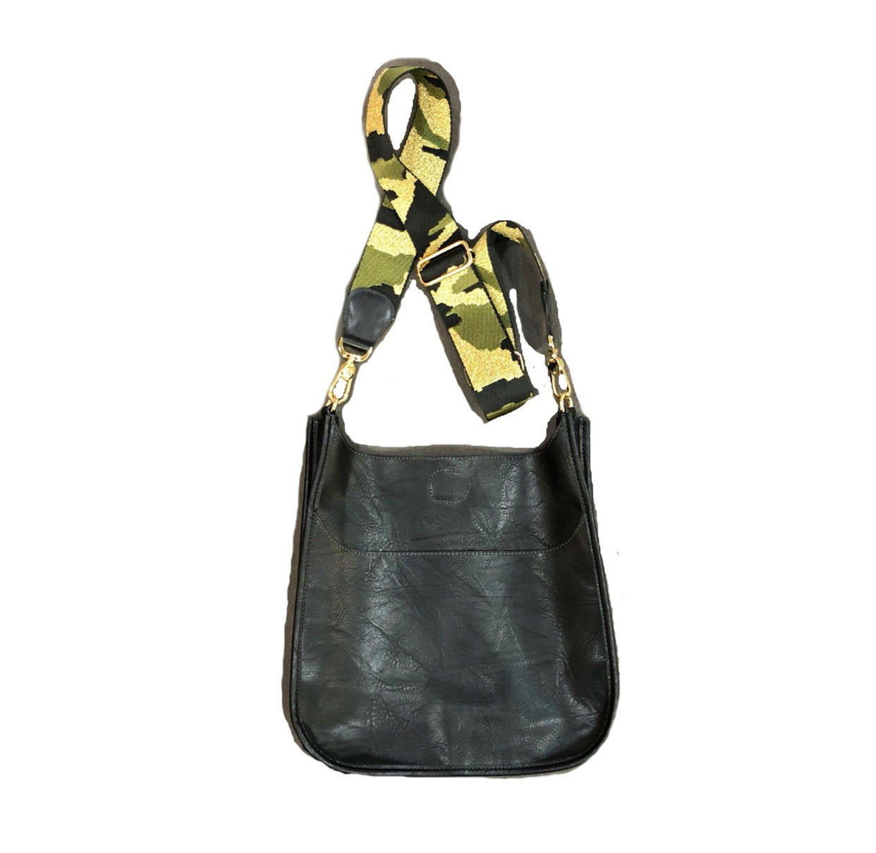 Black Vegan Leather Messenger Bag With Camo Strap – AMBERSHAYE