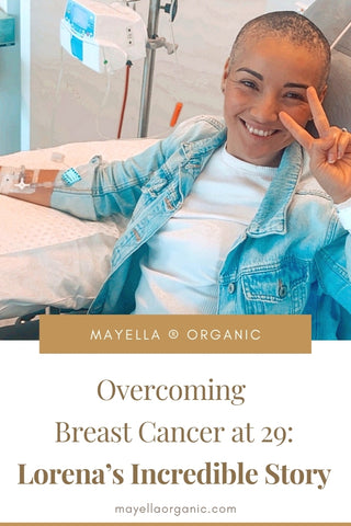 Pinterest image of Lorena smiling in hospital receiving chemotherapy