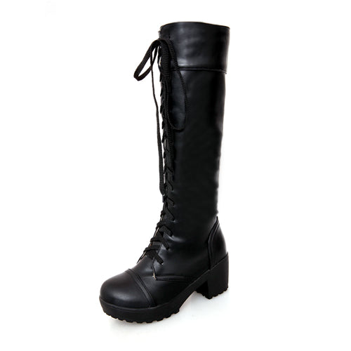 Gdgydh Large Size 43 Lace Up Knee High 