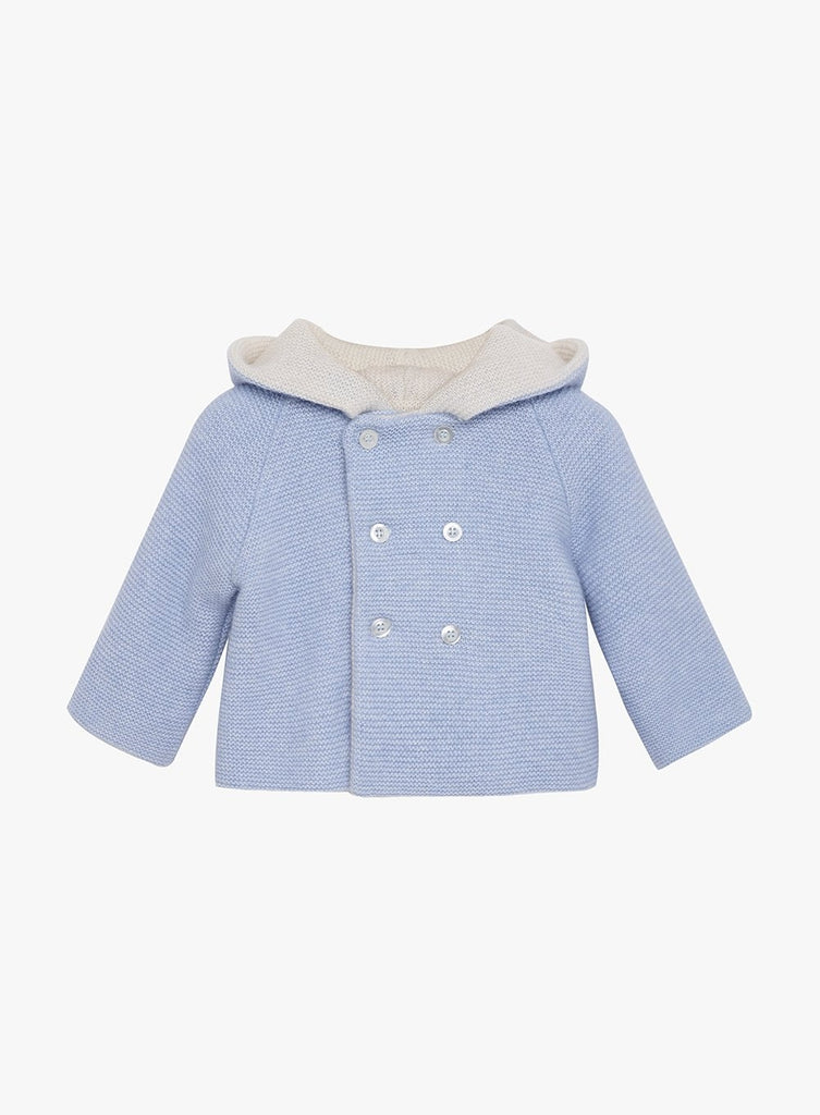 Baby Knitted Teddy Bear Coat in Pale Blue | Trotters