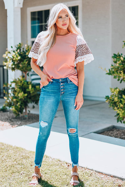 Hint Of Spots Lace Trim Ribbed Top