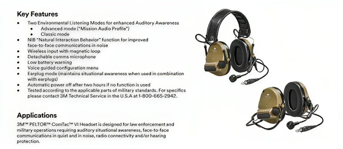 Peltor ComTac VI-Key Features