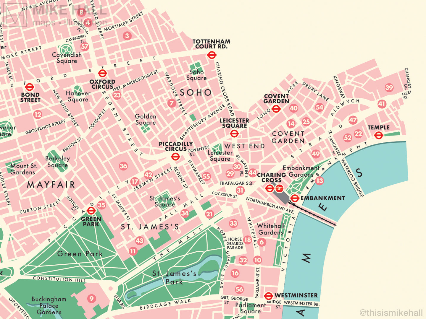 Westminster London Borough Retro Map Giclee Print Mike Hall Maps   02Westminster Detail 1024x1024@2x 