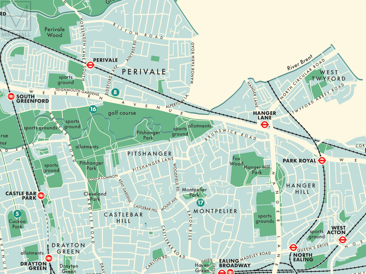 Ealing London Borough Retro Map Giclee Print Mike Hall Maps   05Ealing Detail 1024x1024@2x 