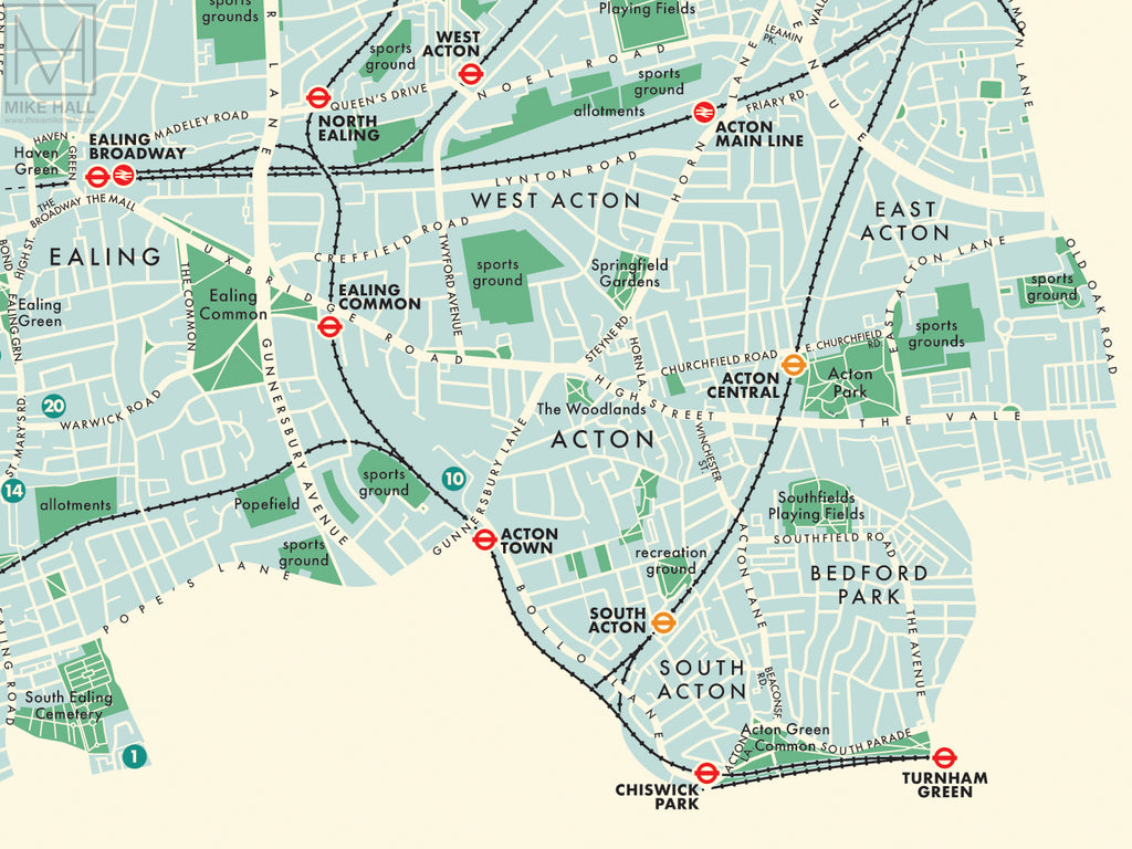 Ealing London Borough Retro Map Giclee Print Mike Hall Maps   07Ealing Detail 1024x1024 