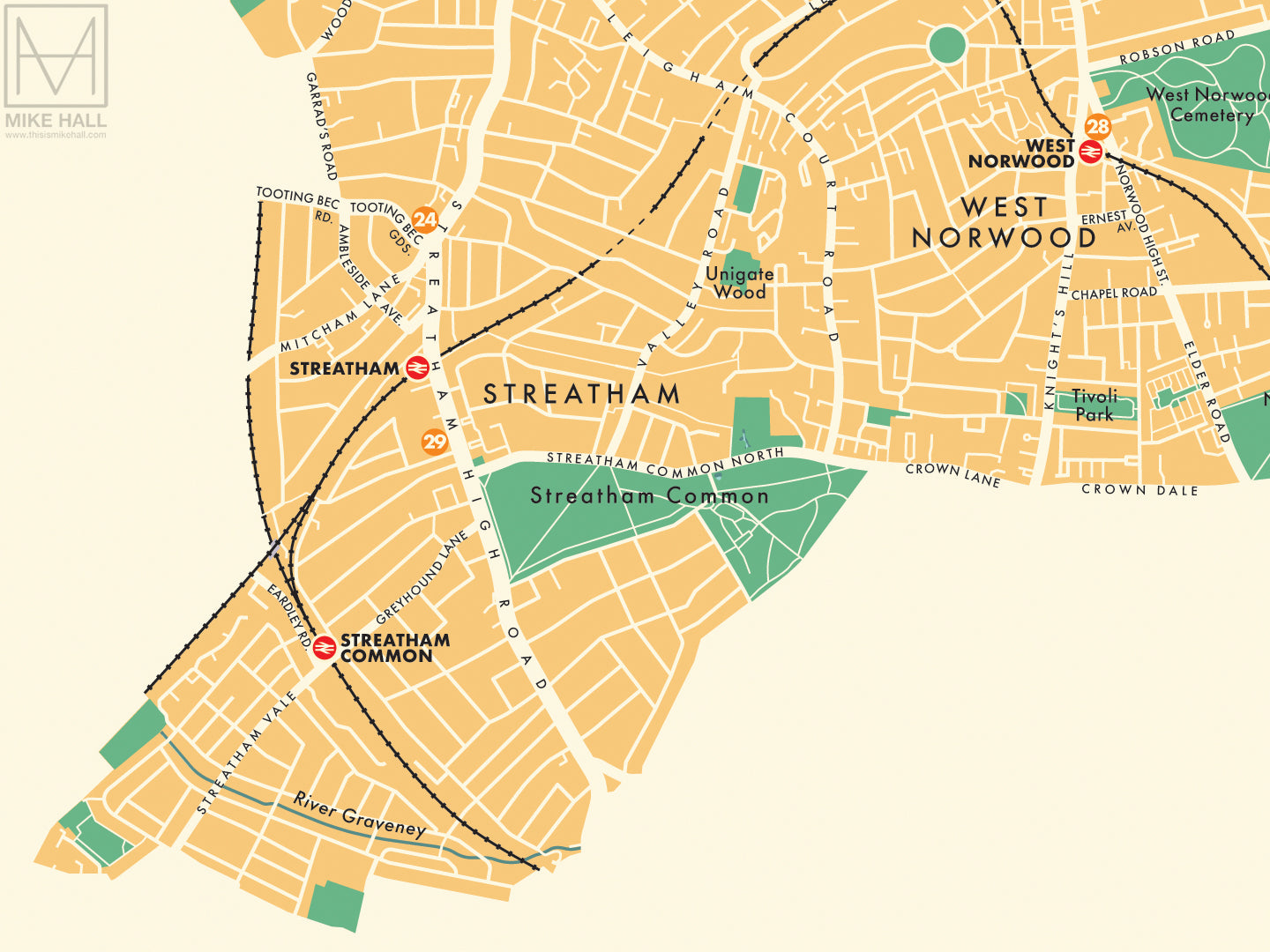 Lambeth London Borough Retro Map Giclee Print Mike Hall Maps   07Lambeth Detail 1024x1024@2x 