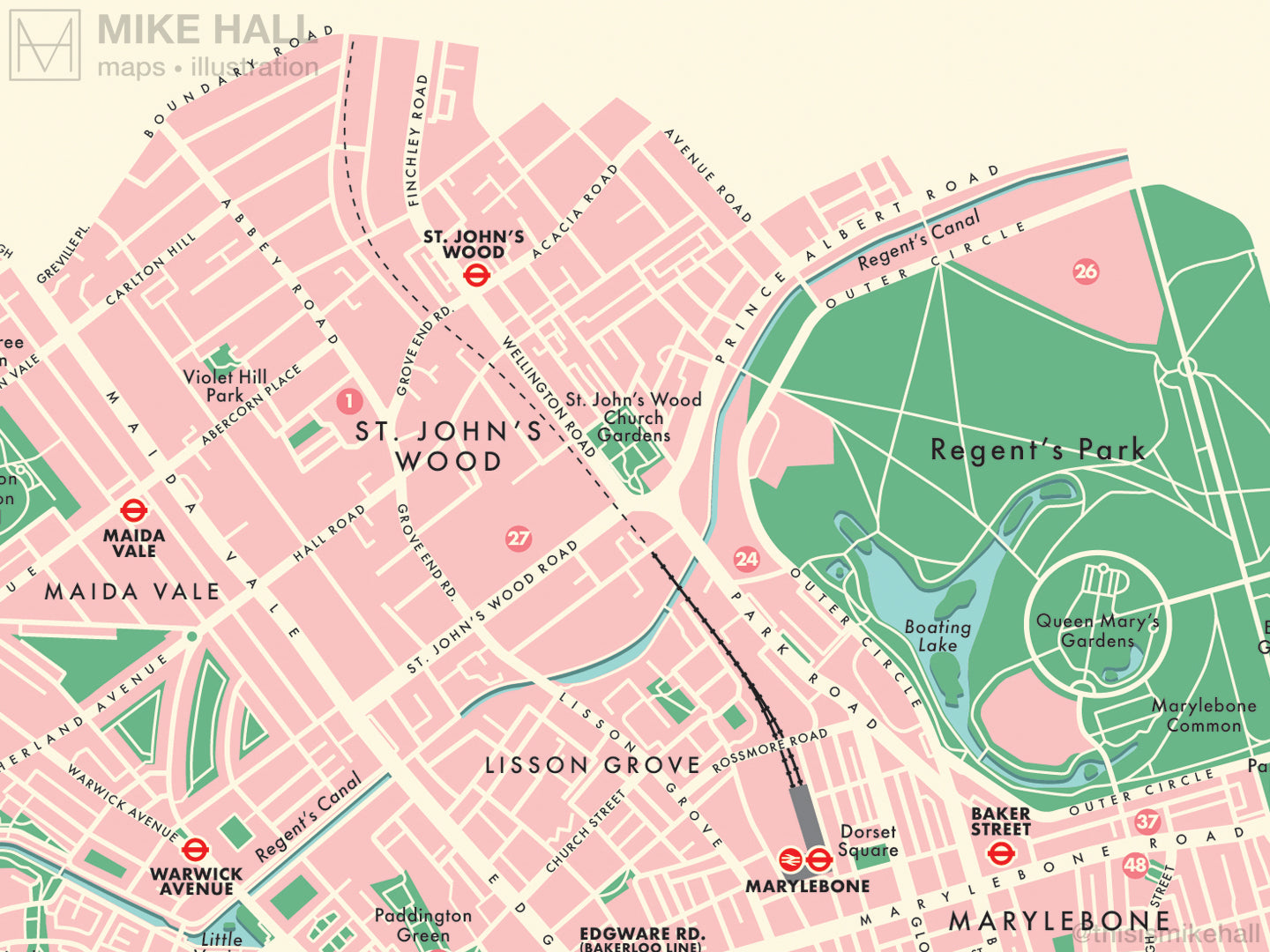 Westminster (London borough) retro map giclee print – Mike Hall Maps