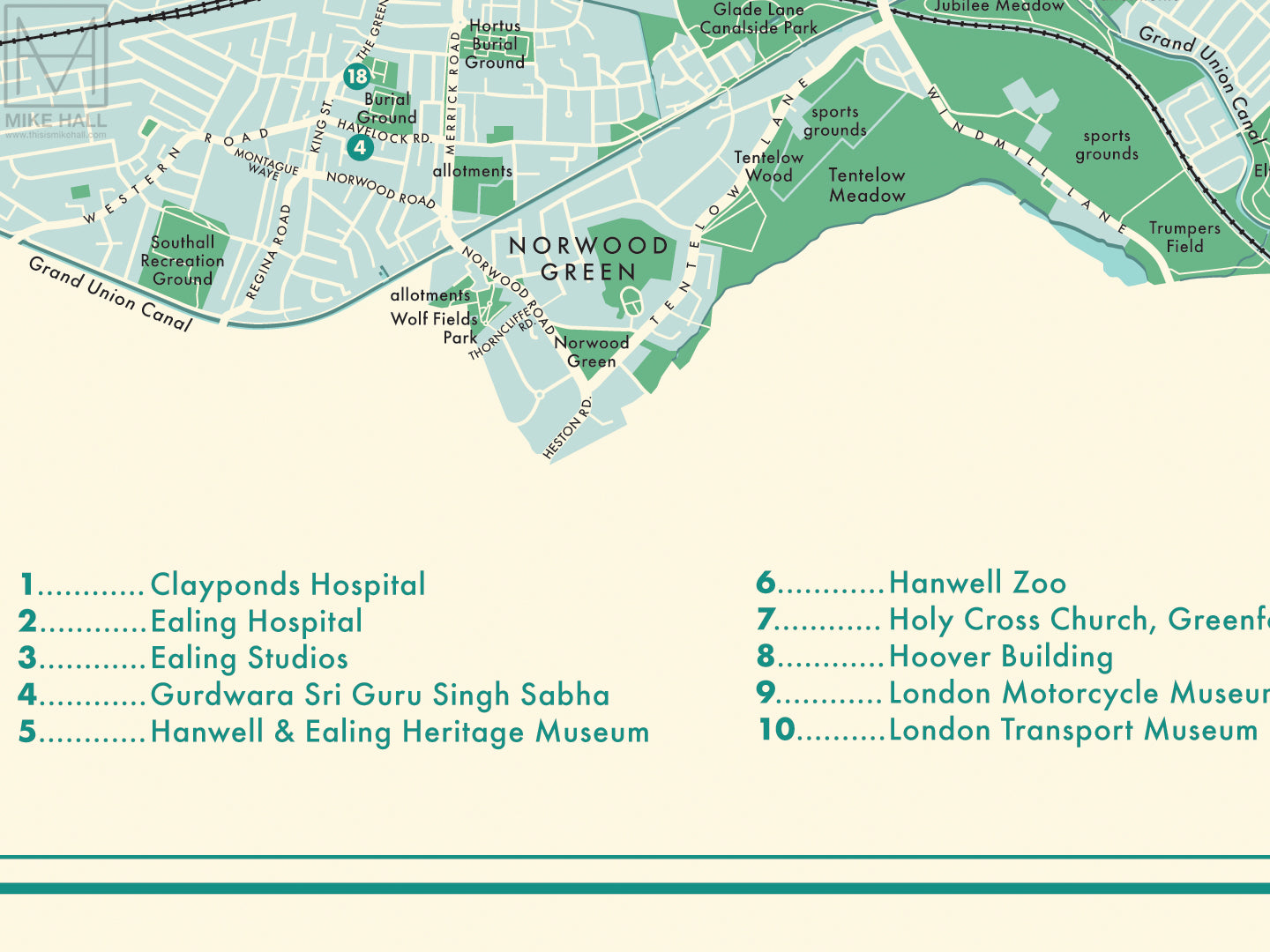 Ealing London Borough Retro Map Giclee Print Mike Hall Maps   10Ealing Detail 1024x1024@2x 