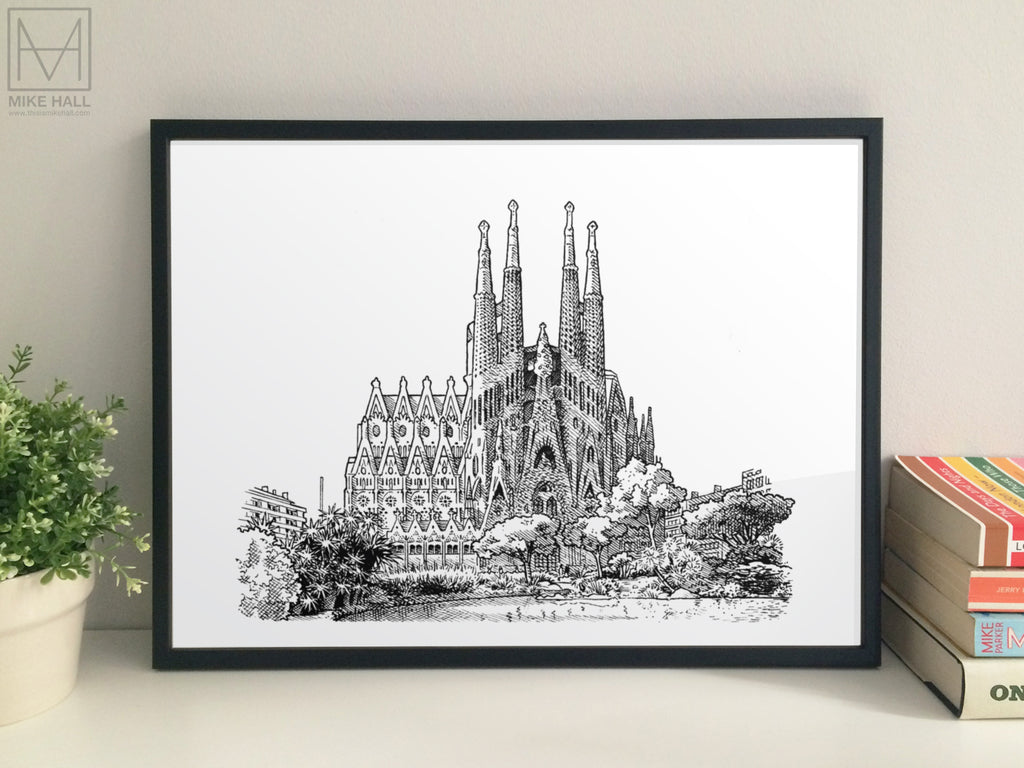 Sagrada Familia, Barcelona giclee print – Mike Hall Maps & illustration