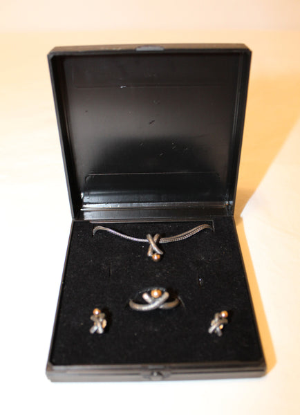 Danish Vintage Jewellery Set In Sterling Silver And Gold VESTERGADES ANTIK