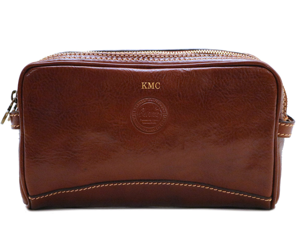 monogrammed leather dopp kit