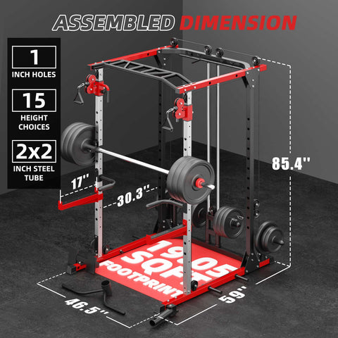 the GW2000 power rack home gym is 46.5*59*85.4 inch