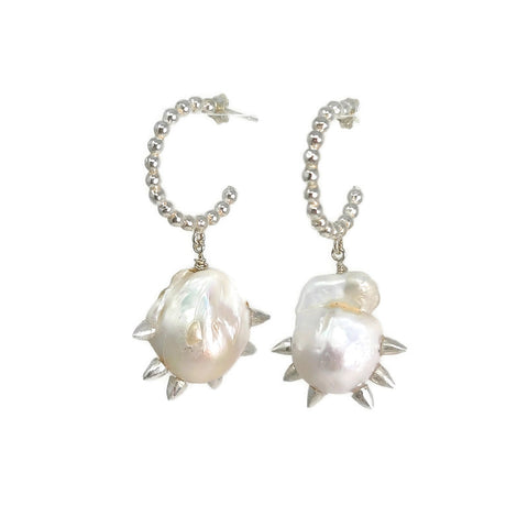 Spike baroque pearl hoop earrings rudyblu jewelry