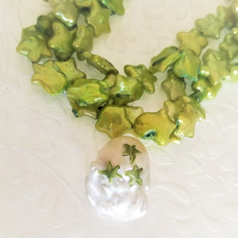 limegreenstarpearls carvedbaroquepearls colorfulpearljewelryrudyblujewelry