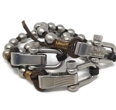 men's leather and steel bead bracelet for charity rudyblu jewelry