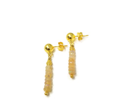 Fire opal gold earrings rudyblu jewelry October birthstone opal