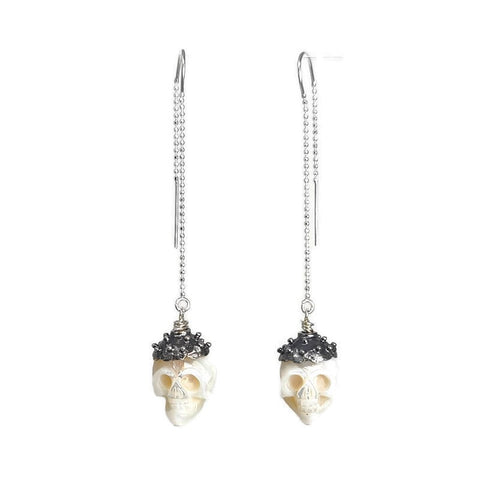 skull pearl threader earrings rudyblu jewelry