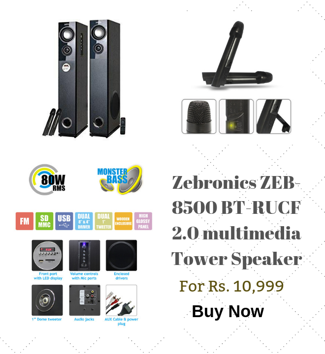 zebronics tower speaker rocker with bluetooth