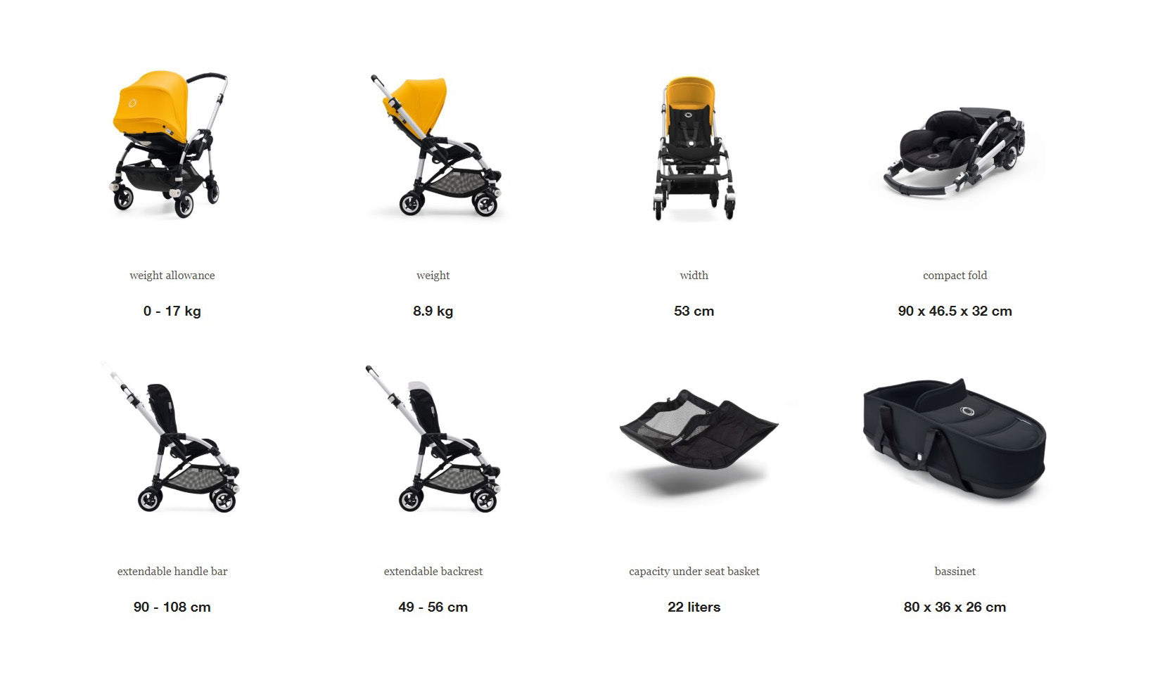 bugaboo bee 5 specs