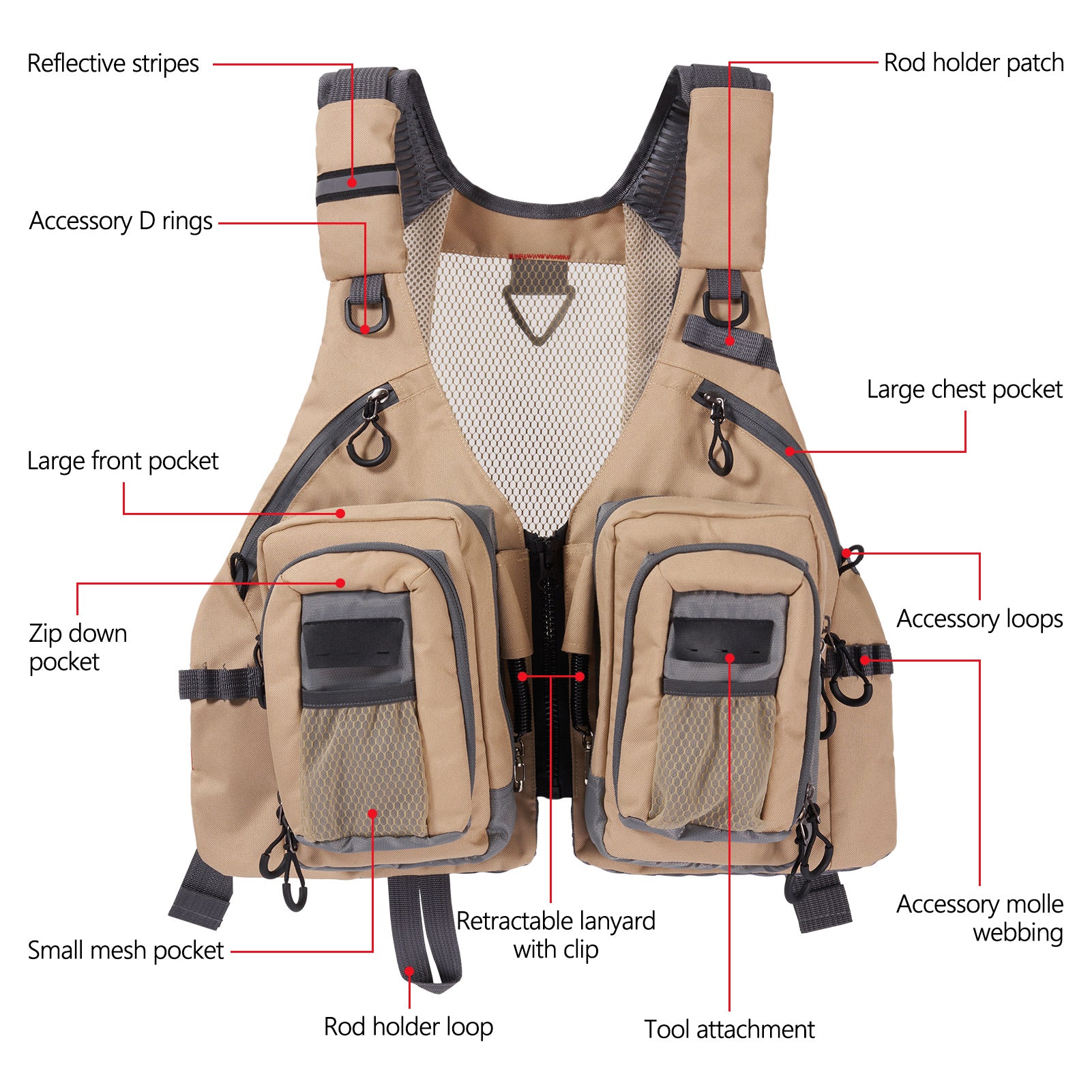 Bargain Bait Box Pisfun Fishing Vest Outdoor Hiking Hunting Multi Pocket Vest Waistcoat Men XXL