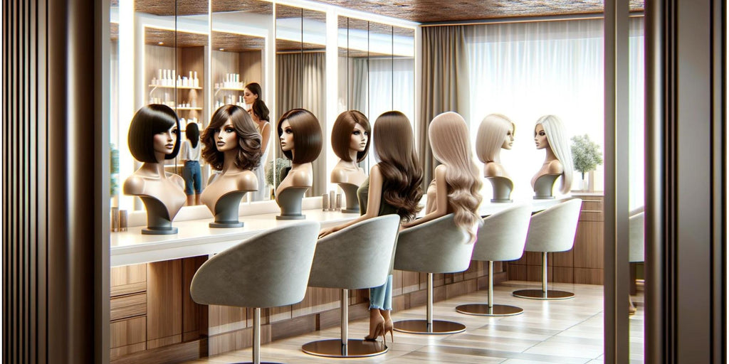 wig salon with an assortment of wigs