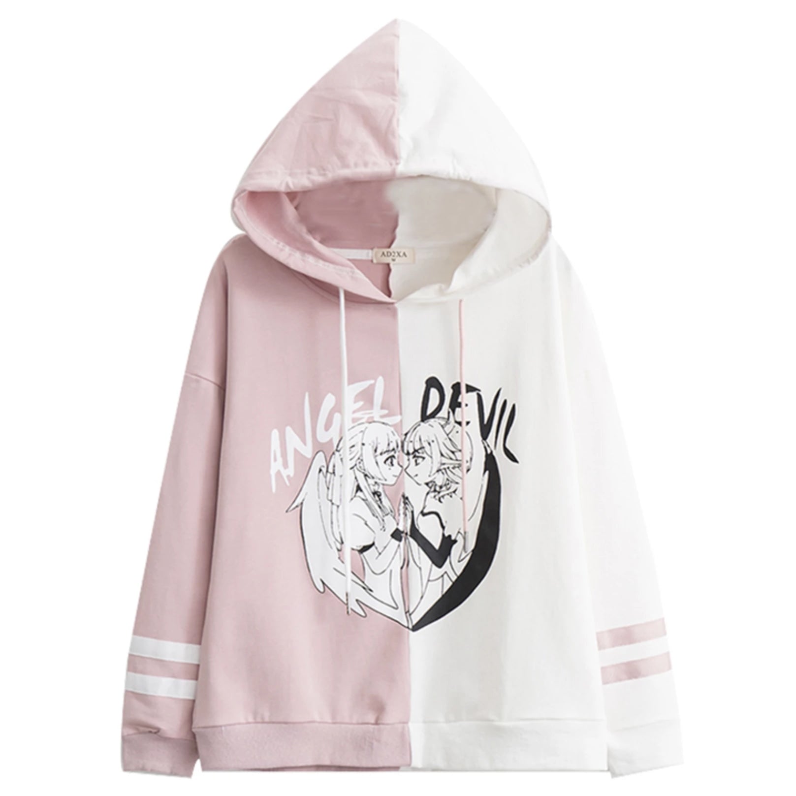 angel and devil hoodie black and white