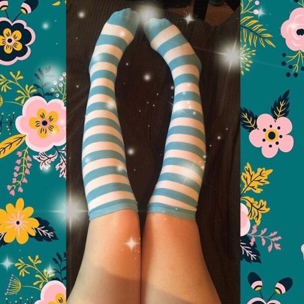 Blue Striped Thigh Highs Socks Stockings Fetish Kink Ddlg Playground 