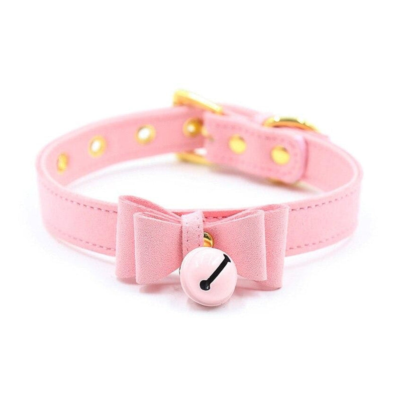 Pink Bow & Bell Kitten Collar Choker Necklace Cat | DDLG Playground
