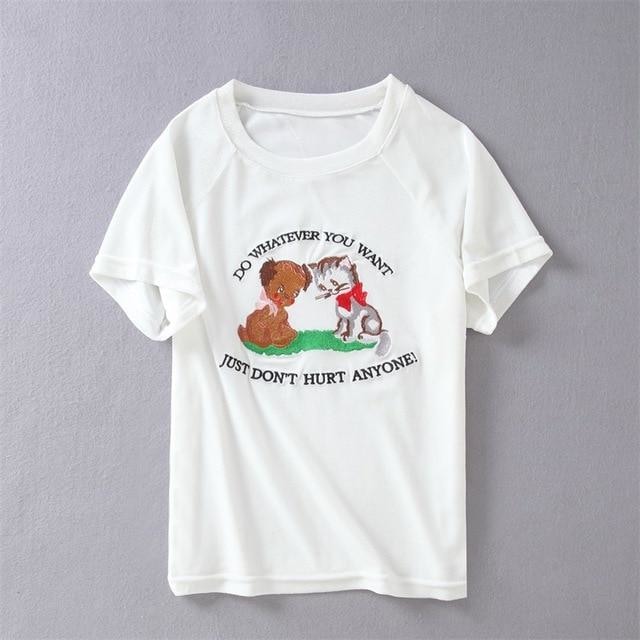 Do Whatever You Want Kawaii Cropped T-Shirt  Tee Top Belly Shirt Vintage 70s Kitsch Retro Don't Hurt Anyone 