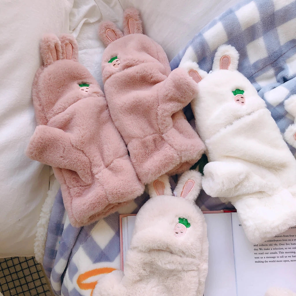 Strawberry Bunny Plush Soft Mittens Gloves Kawaii | DDLG Playground