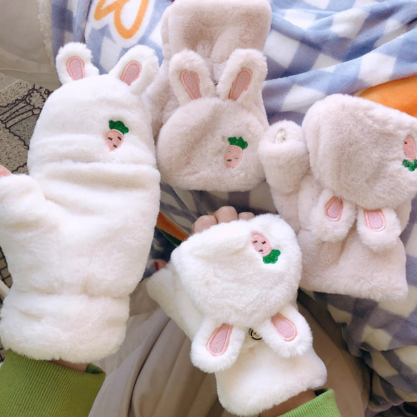 Strawberry Bunny Plush Soft Mittens Gloves Kawaii | DDLG Playground