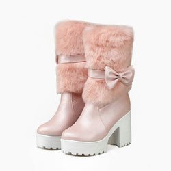 furry pink boots
