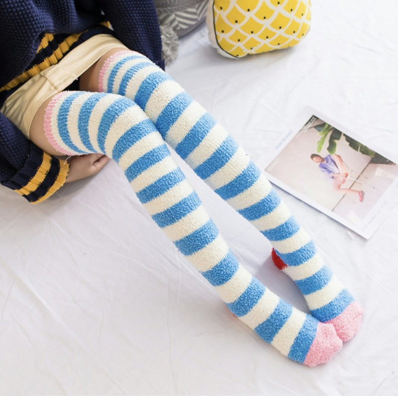 Fuzzy Striped Thigh Highs Stockings Socks Abdl Cgl Ddlg Playground 