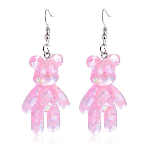 Glitter Bear Dangle Earrings Resin Decora Fairy Kei | DDLG Playground