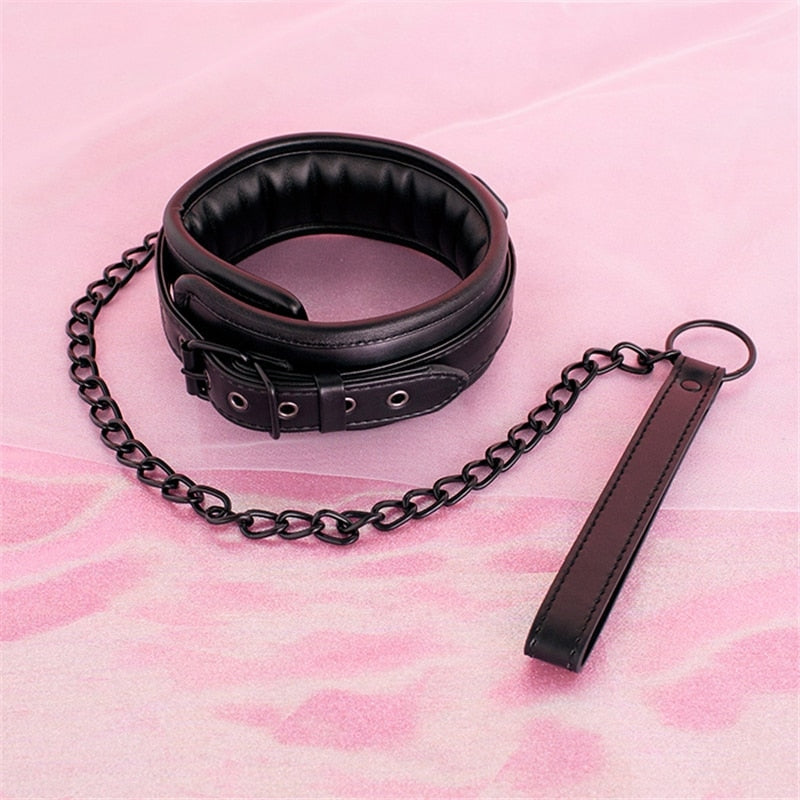 Black Leather Thick Bondage Bdsm Leash Handcuff Collar Set Ddlg Shop Ddlg Playground