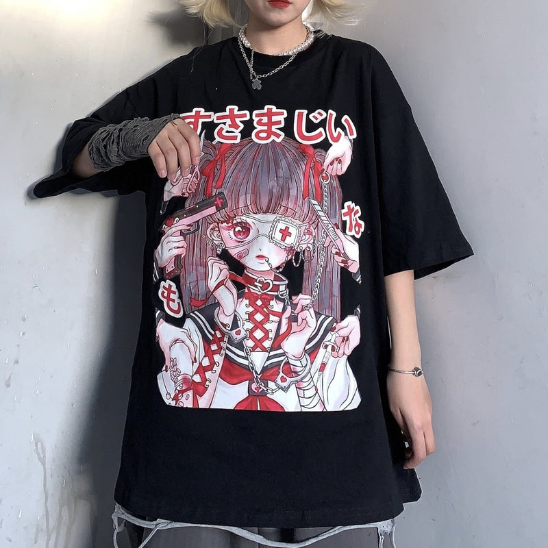 Menhera Goth Anime Oversized T-Shirt Top Kei Harajuku DDLG Playground