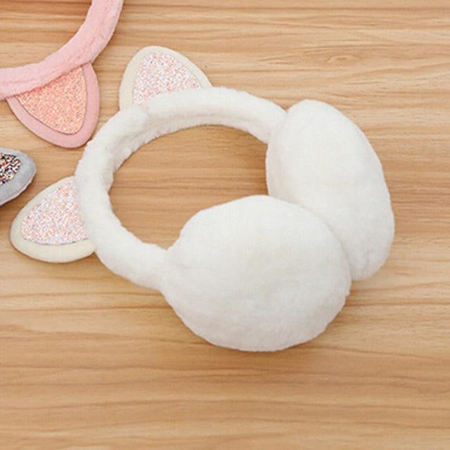 Women Kid Warm Ear Muffs Lovely Earmuffs Cute Shinny Cat Ear Winter Headband