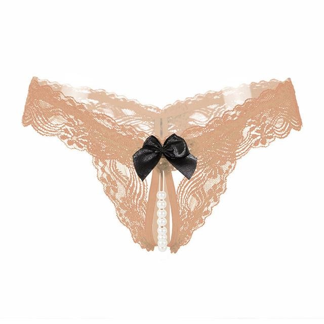 Pearl Lined Bow Thong Panties Undies Crotchless Ddlg Playground 8109