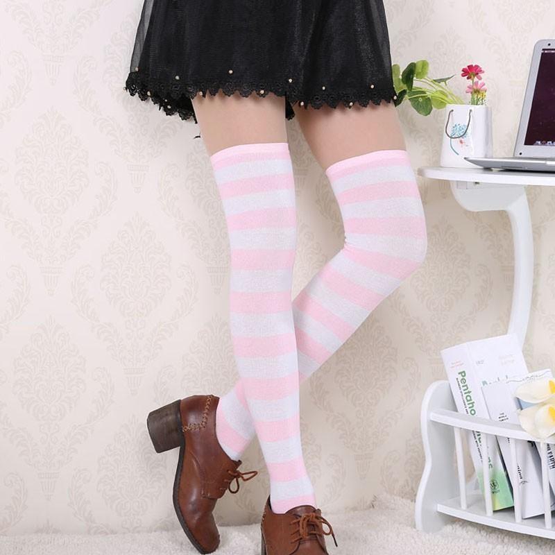 Pink Striped Thigh Highs Socks Stockings Fetish Kink | DDLG Playground