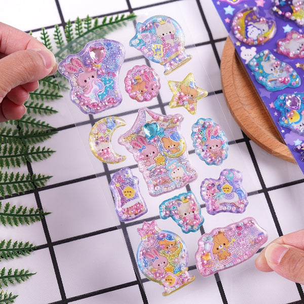 Liquid Glitter Stickers Pack Stationary Kawaii Cute