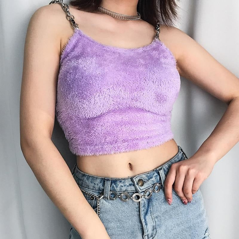Purple Fur Crop Top Cropped Belly Shirt Fuzzy Furry | DDLG Playground