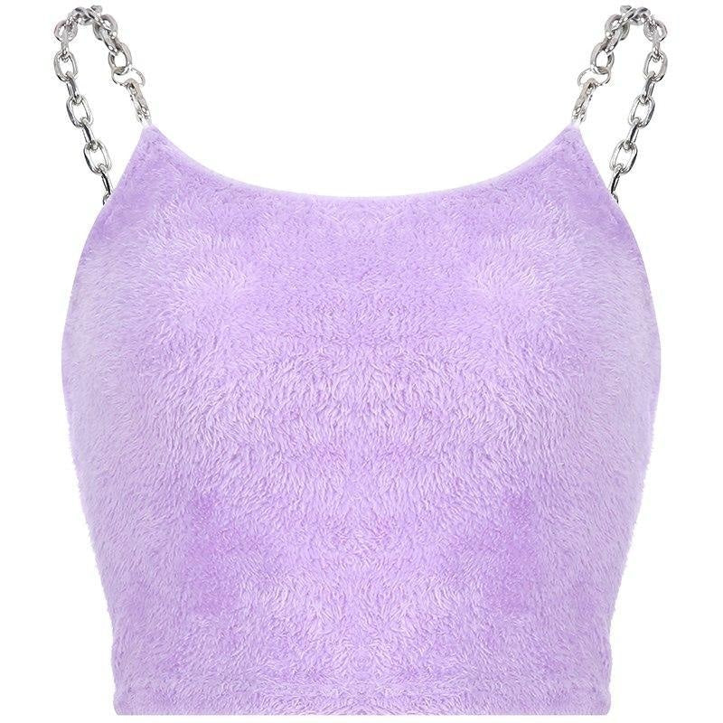 Purple Fur Crop Top Cropped Belly Shirt Fuzzy Furry | DDLG Playground