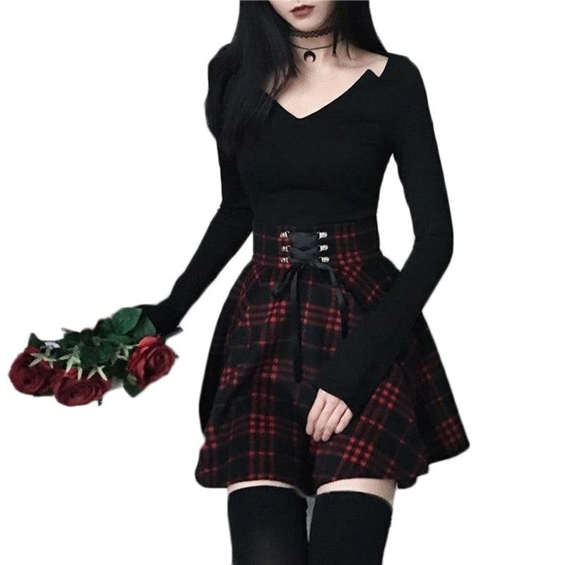 Red Plaid Punk Skirt Gothic Dark Fashion Plus Size | DDLG Playground