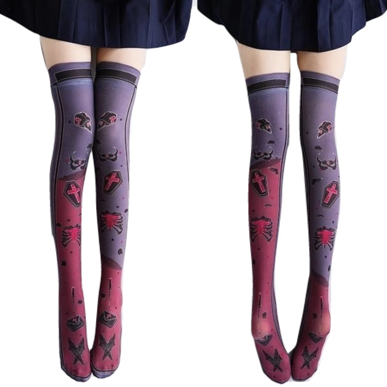 Skull Line Thigh Highs